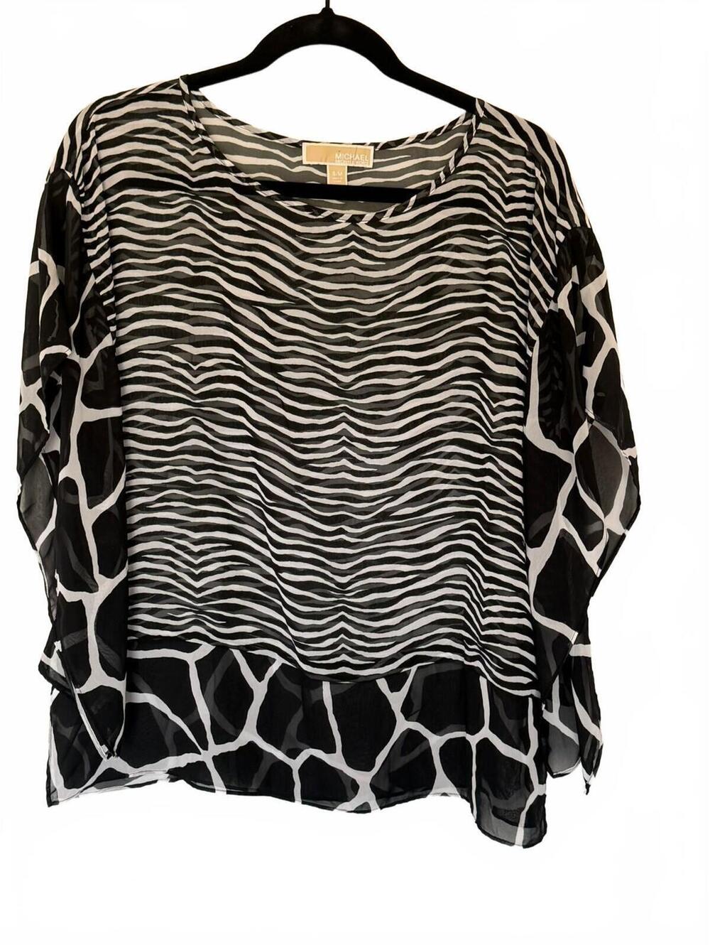 MICHAEL Michael Kors S/M Zebra Print Layered Chiffon Poncho Blouse